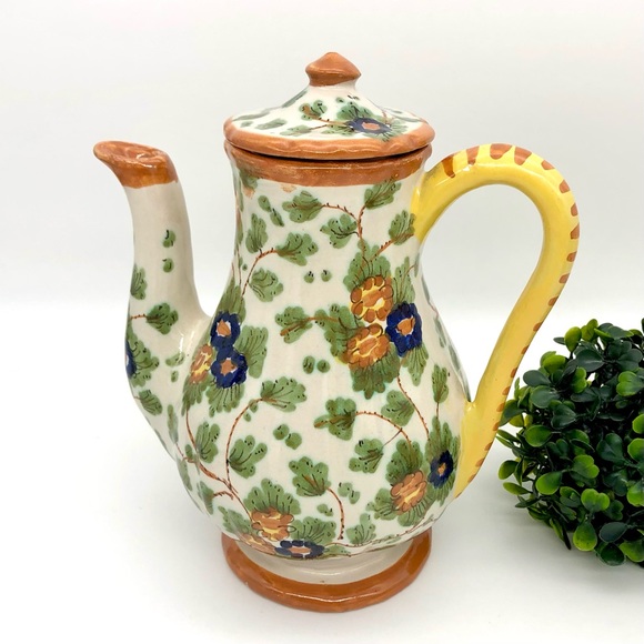 Vintage Dining Antique Italian Teapot Deruta Hand Painted Floral